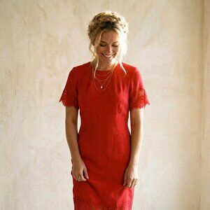 H&M Vintage Style Red Lace Pencil Dress - Size 8 - Like New